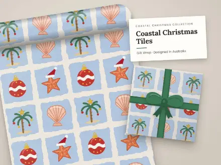 Coastal Christmas Tiles wrapping paper